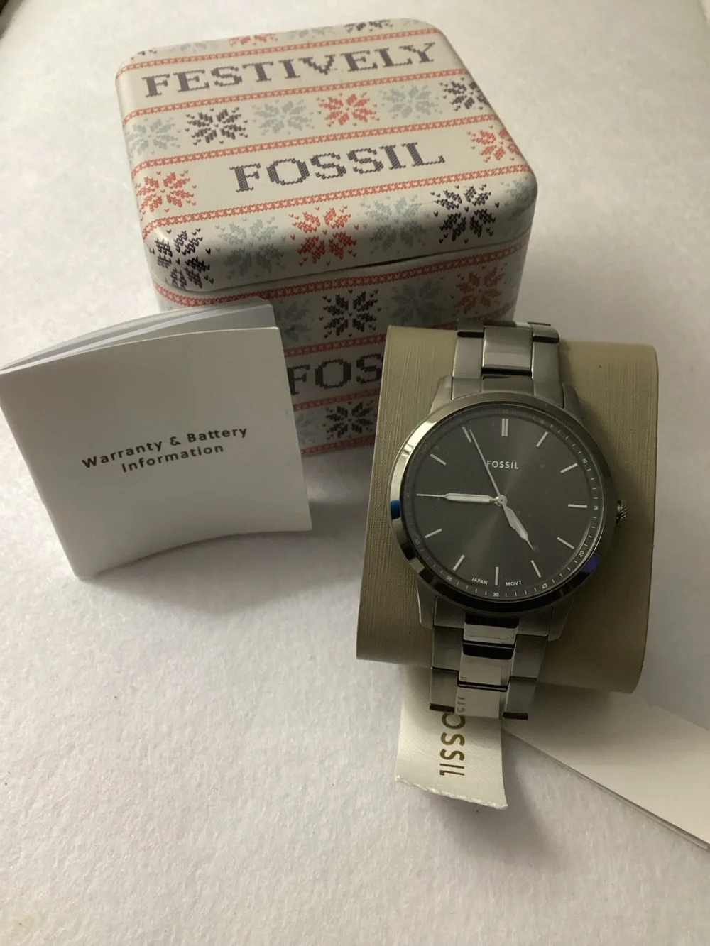 Fossil Minimalist Smoke Stainless Steel Bracelet Watch 44mm